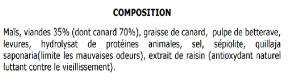 Liste d'ingrédients d'aliment pour chien et chat trop peu détaillée