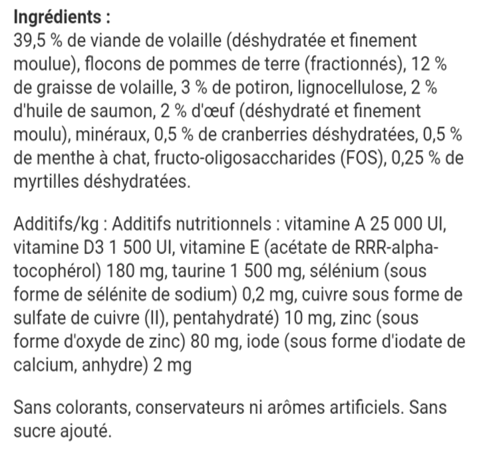 Liste d'ingrédients d'aliments pour chiens et chats suffisamment détaillée